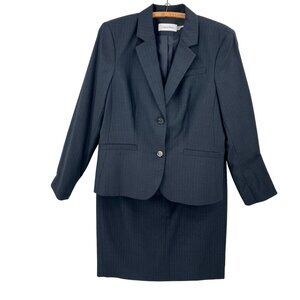 Calvin Klein Womens Pinstripe Navy Blazer & Skirt Suit Set Size 14 Office